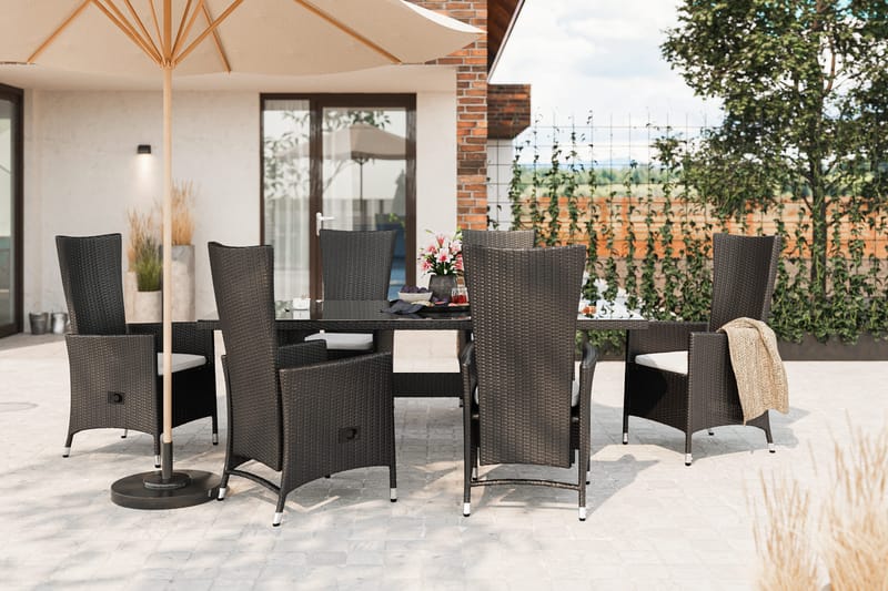 Majestic Havesæt 210 + 6 Jenny Justerbar Lænestole - Sort - Havemøbler - Udendørsgruppe - Havesæt