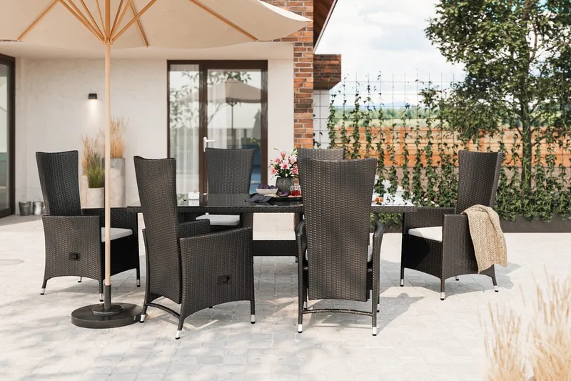 Majestic Havesæt 210 + 6 Jenny Justerbar Lænestole - Sort - Havemøbler - Udendørsgruppe - Havesæt