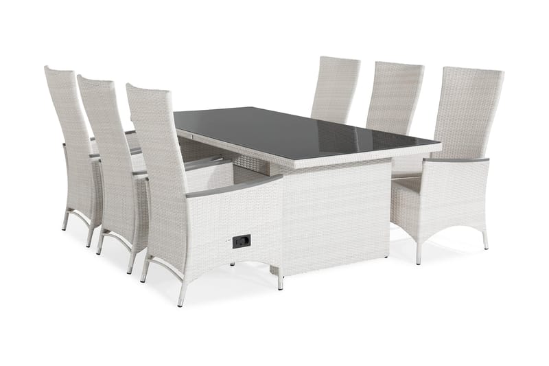 Majestic Spisebordsæt 210x100+6 Jenny Lyx Lænestol Justerbar - Hvid/Grå - Havesæt
