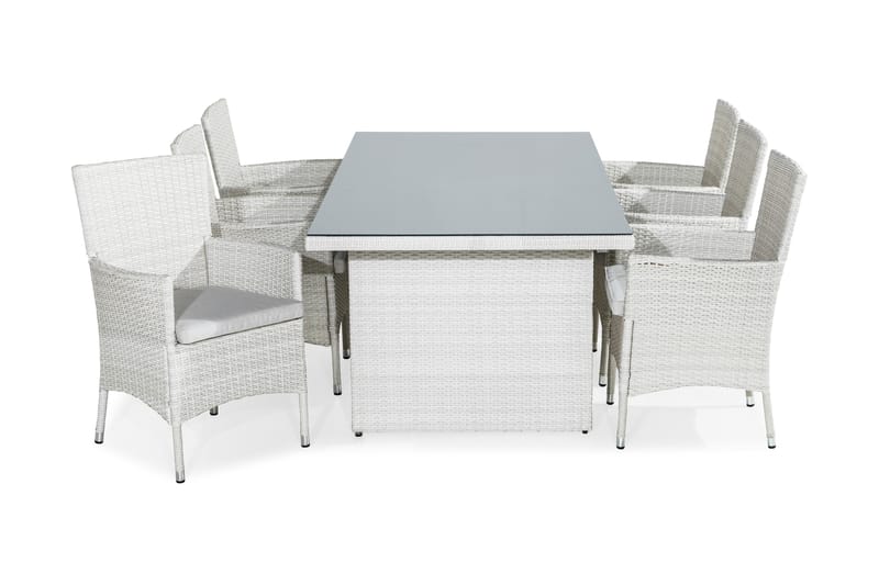 Majestic Spisebordssæt 210x100 + 6 Thor lænestol m hynder - Hvid / grå - Havesæt