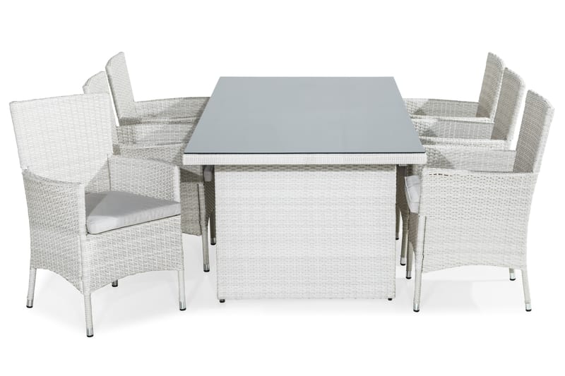 Majestic Spisebordssæt 210x100 + 6 Thor lænestol m hynder - Hvid / grå - Havesæt