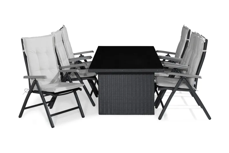 Majestic Spisebordssæt 210x100+6 Monaco Positionsstol m. Hyn, Sort/Grå/Offwhite