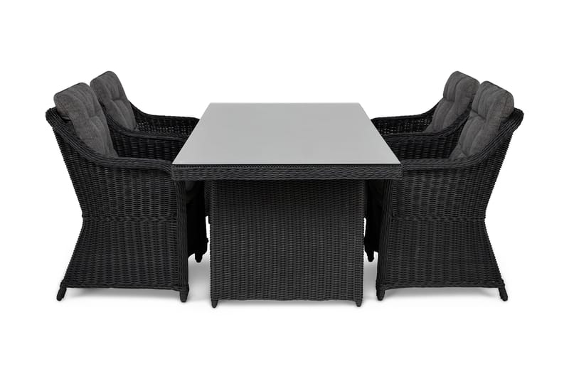 Marcus Spisebordssæt 200 + 4 Lænestole m Hynde - Sort - Havesæt