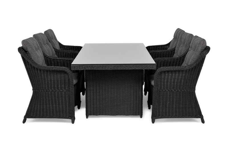 Marcus Spisebordssæt 200 + 6 Lænestole m Hynde - Sort - Havesæt