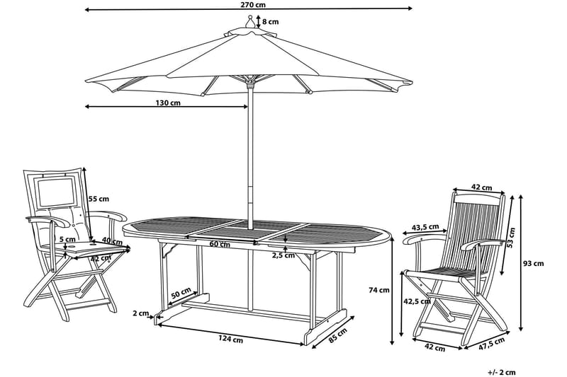 Maui Havemøbler med bord + 8 Stole + Parasol - Træ / natur - Havesæt