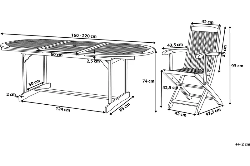 Maui havemøbler med bord + 8 stole - Træ / natur - Havemøbler - Udendørsgruppe - Havesæt