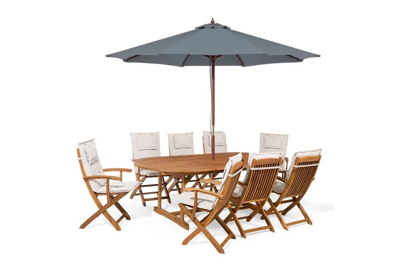 Maui Spisebordssæt inkl 8 Stole m Hynde, Træ/Natur