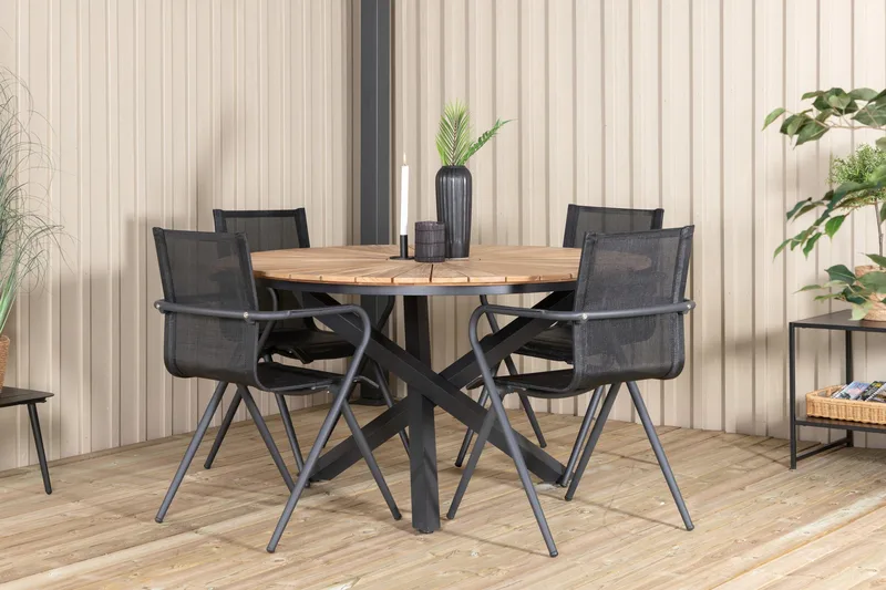 Mexico Spisebordssæt Ø140cm + 4 Alina Stole, Brun/Hvid