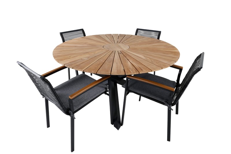 Mexico Spisebordssæt Ø140cm + 4 Dallas Stole Sort - Venture Home - Haves�æt