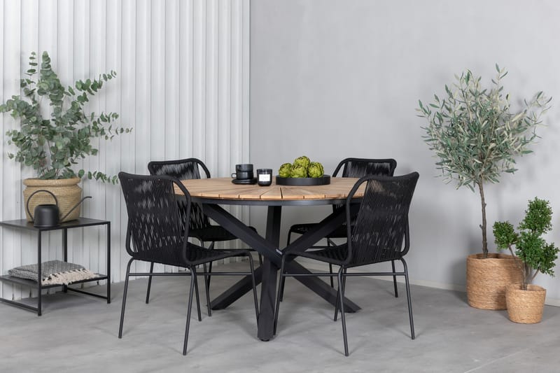 Mexico Spisebordssæt Ø140cm + 4 Julian Stole Brun/Sort - Venture Home - Havesæt