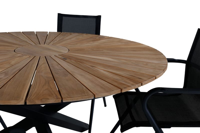 Mexico Spisebordssæt Ø140cm + 6 Alina Stole Sort/natur - Venture Home - Havesæt