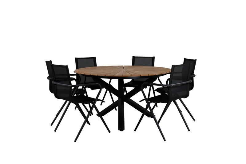 Mexico Spisebordssæt Ø140cm + 6 Alina Stole, Sort/Natur