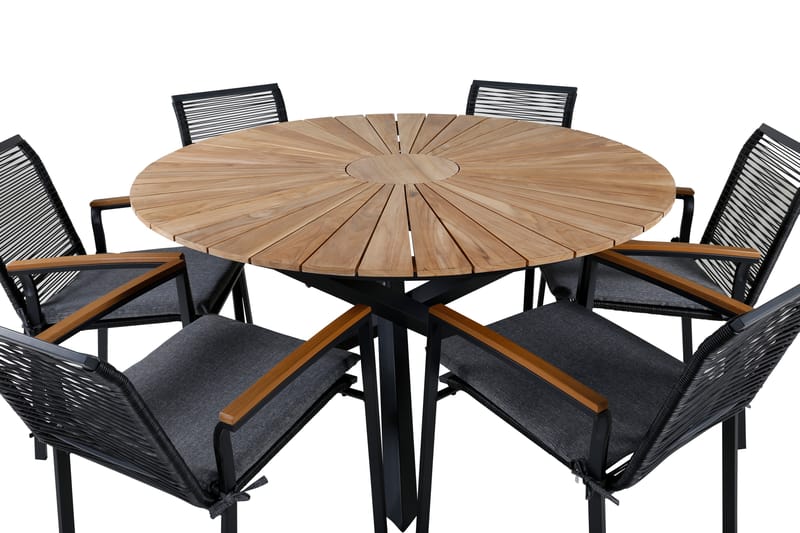 Mexico Spisebordssæt Ø140cm + 6 Dallas Stole Sort - Venture Home - Havesæt