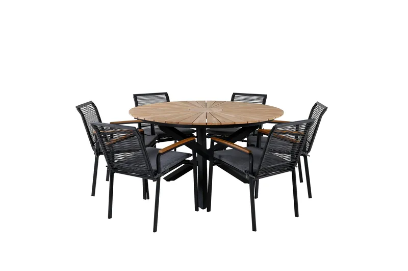 Mexico Spisebordssæt Ø140cm + 6 Dallas Stole, Sort