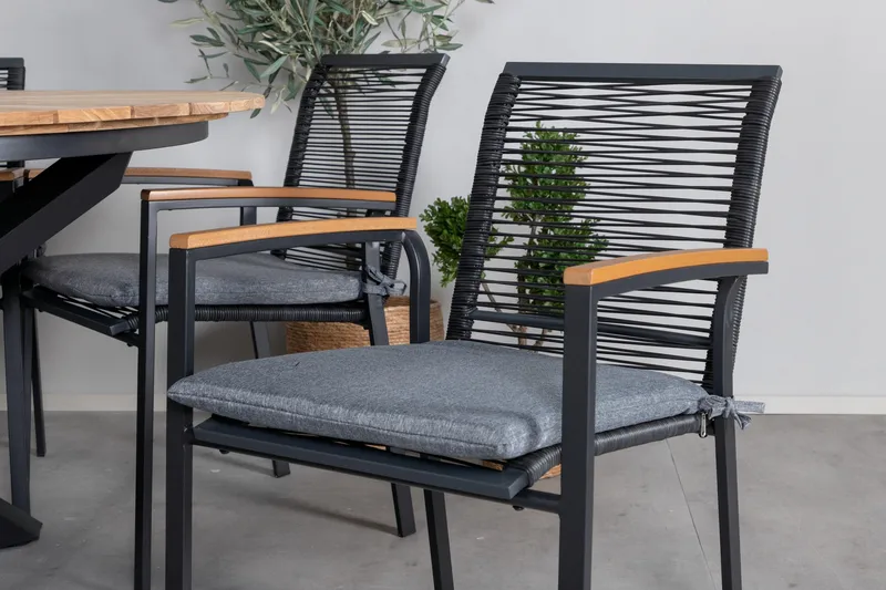 Mexico Spisebordssæt Ø140cm + 6 Dallas Stole - Sort - Havemøbler - Udendørsgruppe - Havesæt