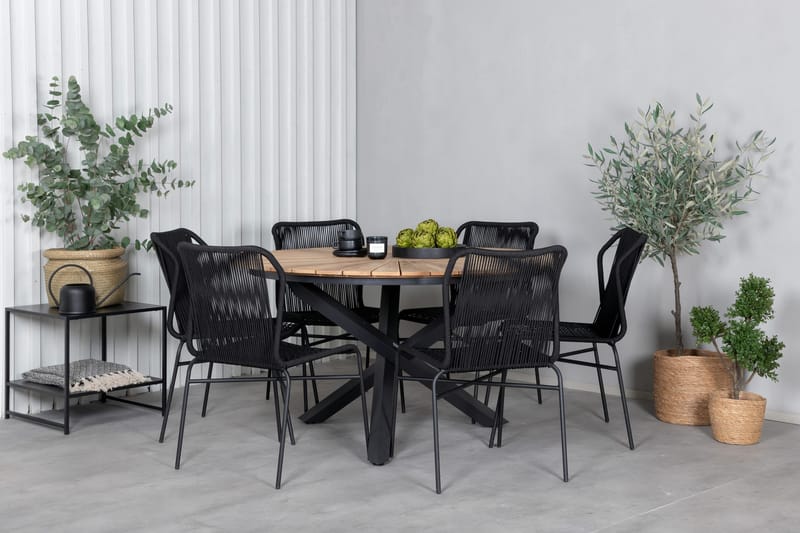 Mexico Spisebordssæt Ø140cm + 6 Julian Stole, Brun/Sort