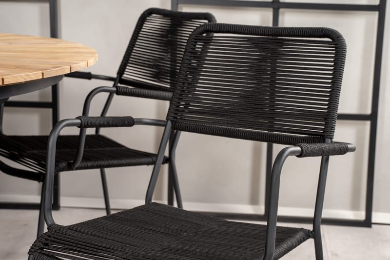 Mexico Spisebordssæt Ø140cm + 6 Lindos Armstole - Sort - Havem øbler - Udendørsgruppe - Havesæt