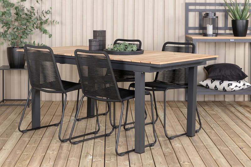 Mexico Udvideligt Spisebordssæt 160cm + 4 Lindos Stole - Sort - Havemøbler - Udendørsgruppe - Havesæt