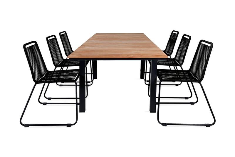 Mexico Udvideligt Spisebordssæt 160cm + 6 Lindos Stole, Sort