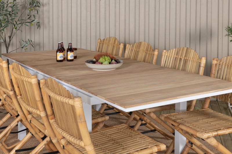 Mexico Udvideligt Spisebordssæt 180cm + 8 Cane Stole - Brun/Hvid - Havemøbler - Udendørsgruppe - Havesæt