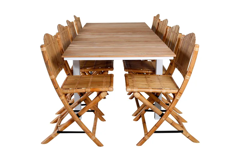 Mexico Udvideligt Spisebordssæt 180cm + 8 Cane Stole, Brun/Hvid