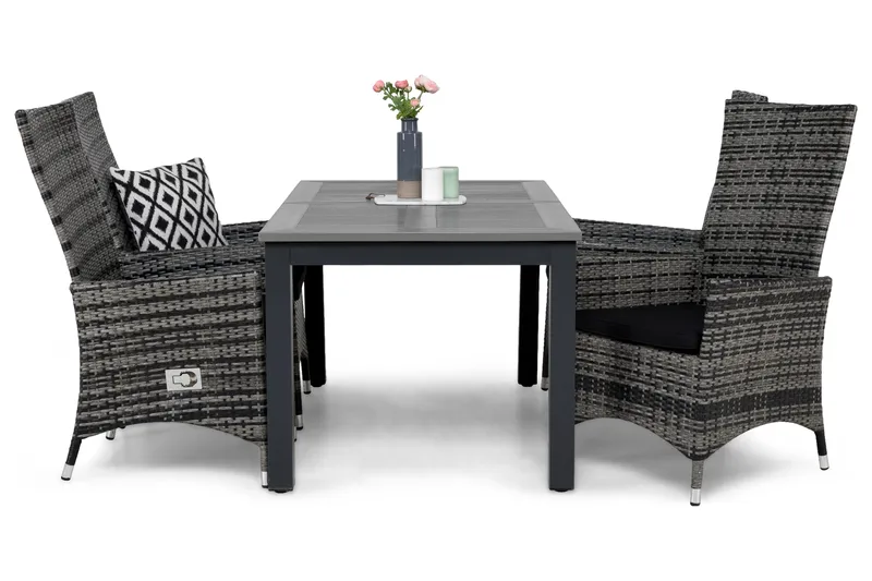Monaco Havesæt 152-210 + 4 Jenny Justerbar Lænestole m Hynde - Grå/Sort - Havemøbler - Udendørsgruppe - Havesæt