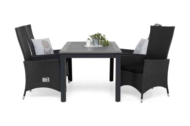 Monaco Havesæt 152-210 + 4 Jenny Justerbar Lænestole m Hynde, Sort