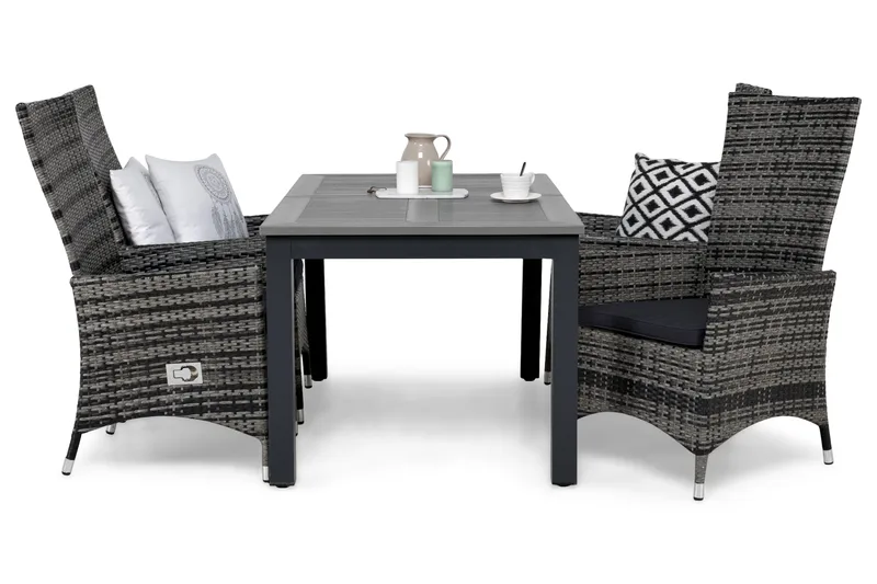 Monaco Havesæt 152-210 + 4 Jenny Justerbar Lænestole m Hynde - Sort/Grå - Havemøbler - Udendørsgruppe - Havesæt