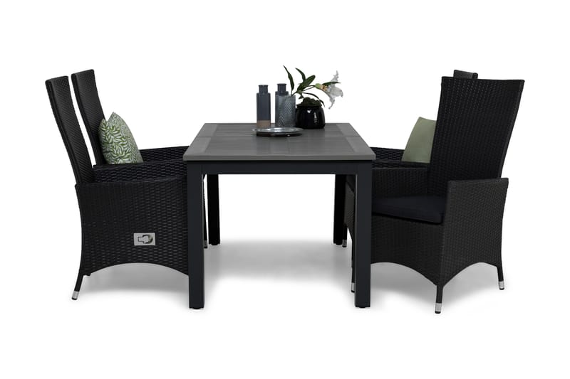 Monaco Havesæt 152-210 + 4 Jenny Justerbar Lænestole m Hynde, Sort/Grå