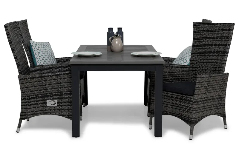 Monaco Havesæt 152-210 + 4 Jenny Justerbar Lænestole m Hynde, Sort/Grå