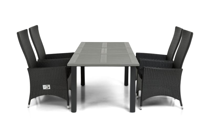 Monaco Havesæt 152-210 + 4 Jenny Justerbar Lænestole, Sort