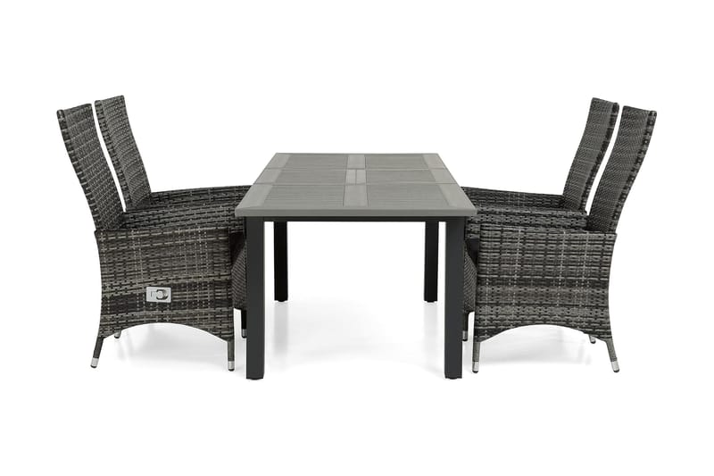 Monaco Havesæt 152-210 + 4 Jenny Justerbar Lænestole, Sort/Grå