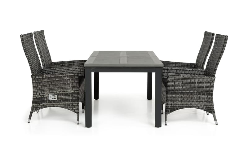 Monaco Havesæt 152-210 + 4 Jenny Justerbar Lænestole - Sort/Grå - Havemøbler - Udendørsgruppe - Havesæt