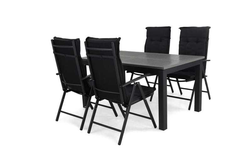 Monaco Havesæt 152-210 + 4 Maggie Positionsstole m Hynde, Sort/Sort/Grå