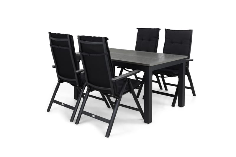 Monaco Havesæt 152-210 + 4 Maggie Positionsstole m Hynde, Sort/Sort/Grå/Grå