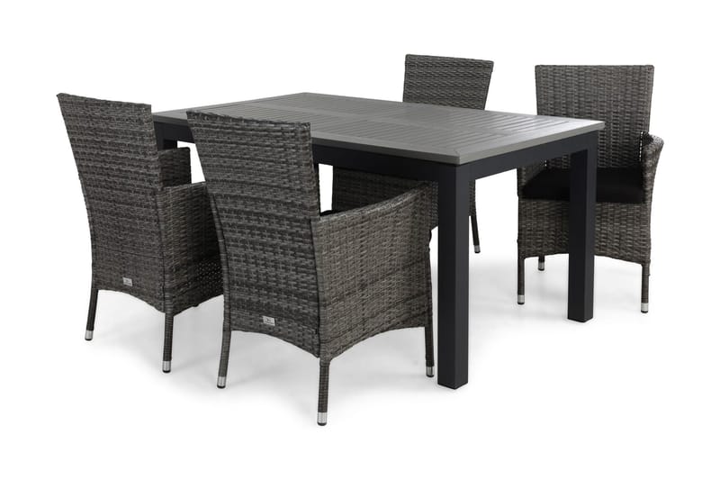 Monaco Havesæt 152-210 + 4 Thor Lænestole m Hynde, Sort/Grå/Sort