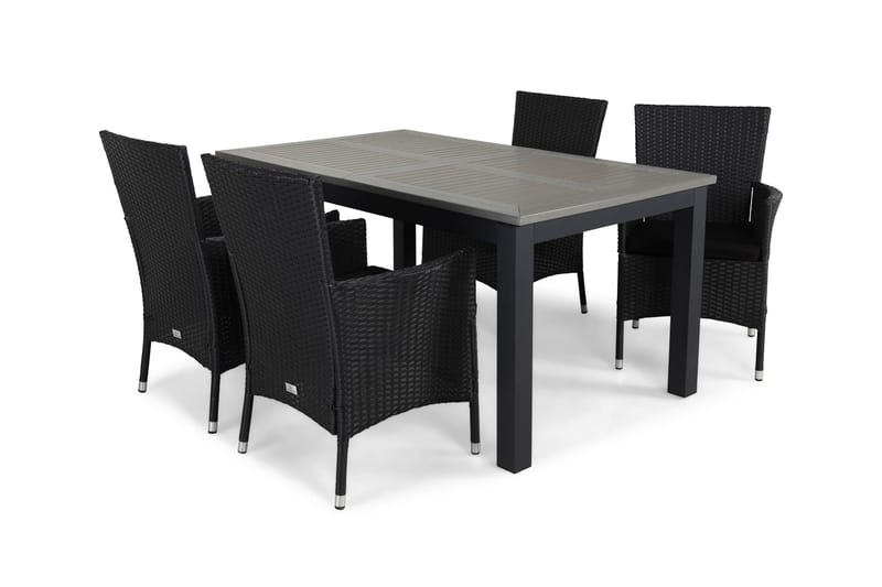 Monaco Havesæt 152-210 + 4 Thor Lyx Lænestole m Hynde, Sort/Sort/Sort