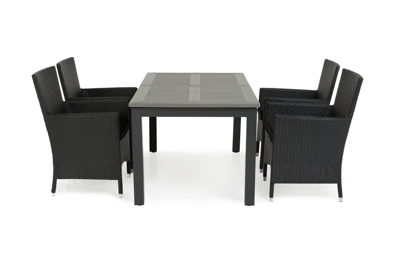 Monaco Havesæt 152-210 + 4 Thor Lyx Lænestole, Sort/Sort