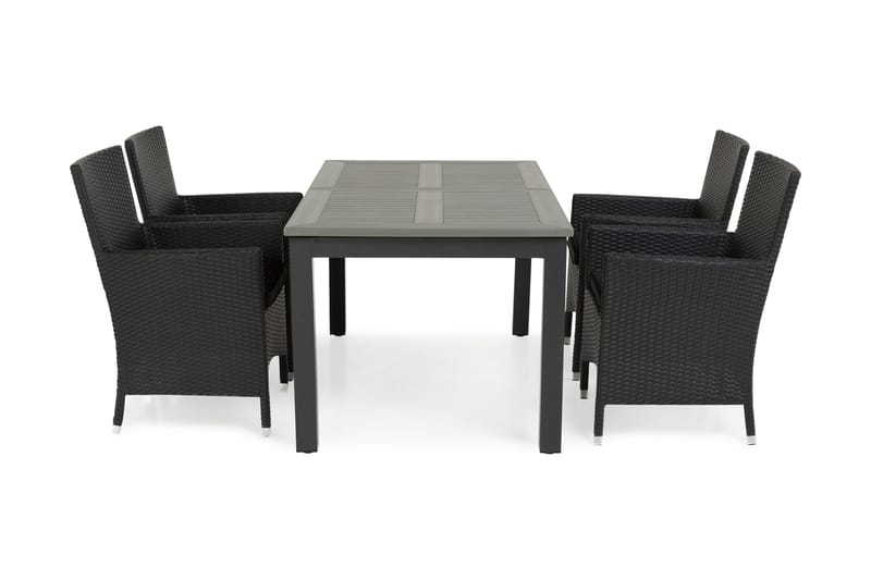 Monaco Havesæt 152-210 + 4 Thor Lyx Lænestole, Sort/Sort