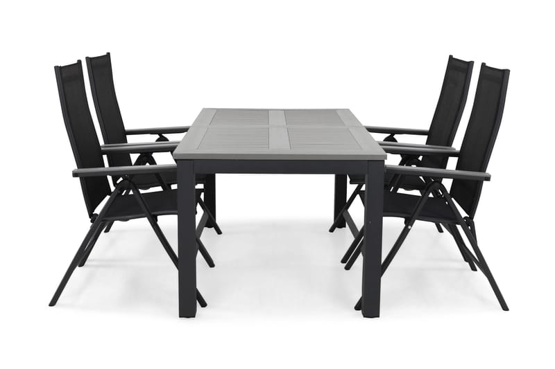 Monaco Havesæt 152-210 + 4 Positionsstole, Sort/Grå