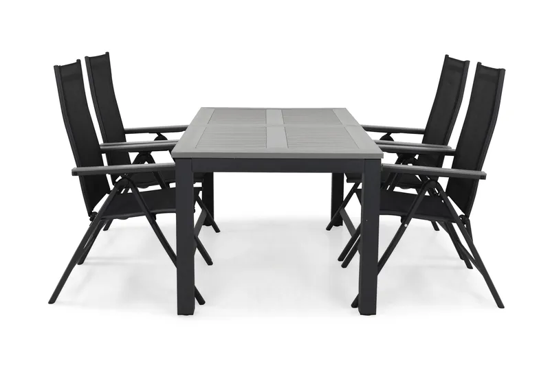 Monaco Havesæt 152-210 + 4 Positionsstole, Sort/Grå