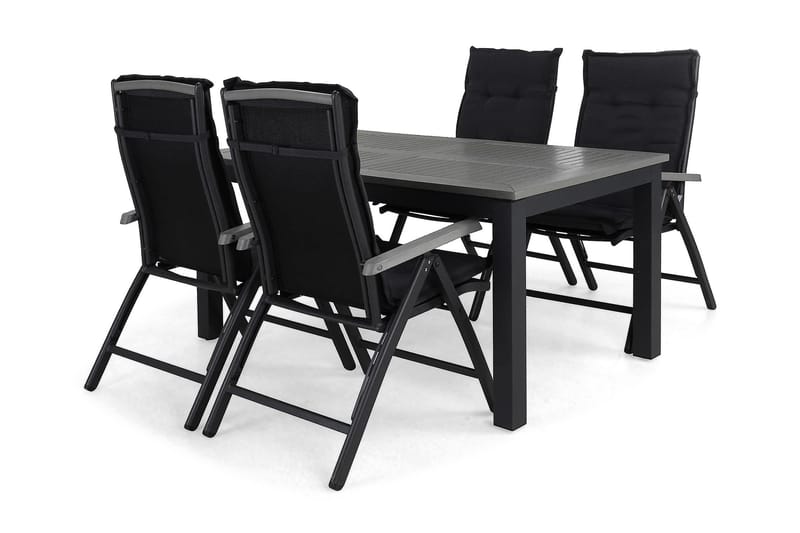 Monaco Havesæt 152-210 + 4 Positionsstole Lyx m Hynde, Sort/Sort/Grå