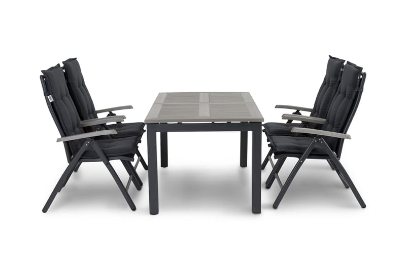 Monaco Havesæt 152-210 + 4 Positionsstole Lyx, Sort/Sort