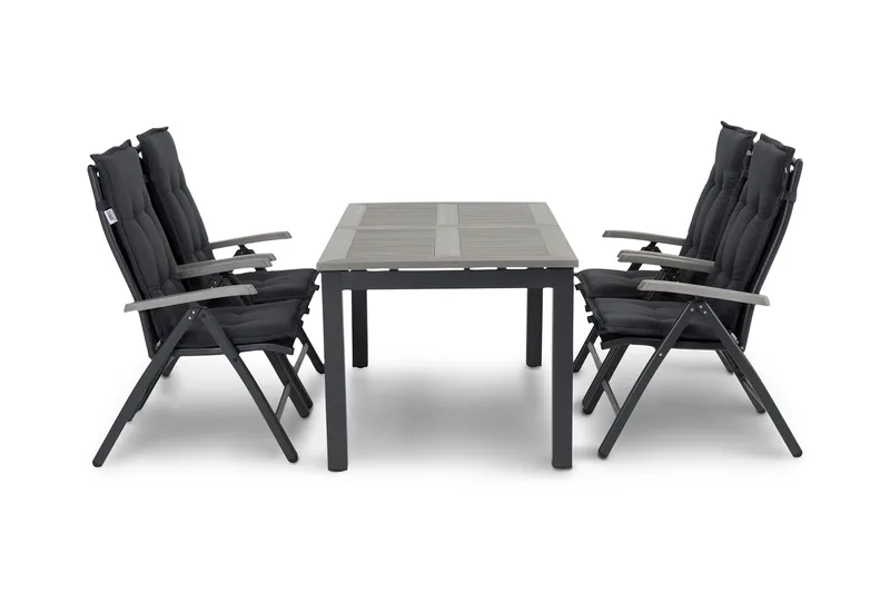 Monaco Havesæt 152-210 + 4 Positionsstole Lyx, Sort/Sort