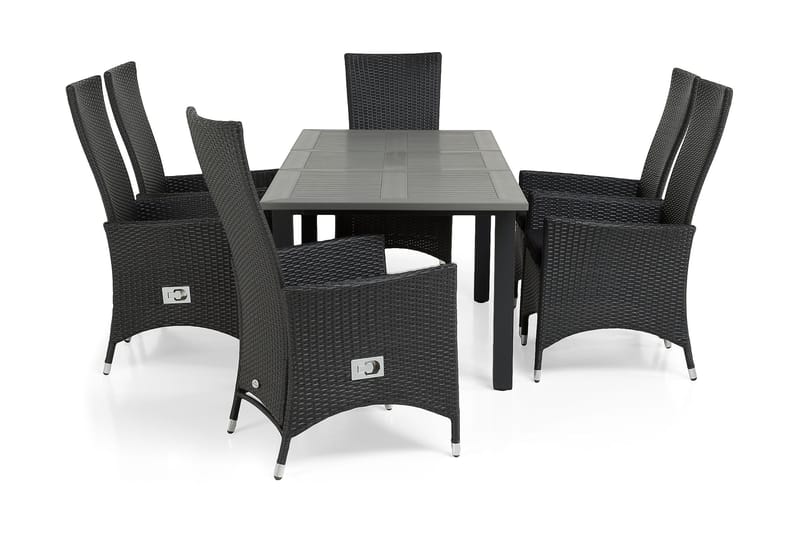 Monaco Havesæt 152-210 + 6 Jenny Justerbar Lænestole, Sort