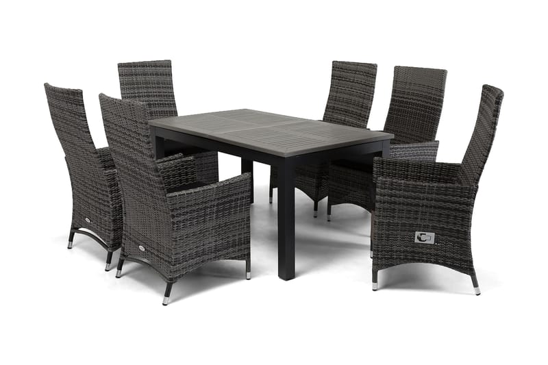 Monaco Havesæt 152-210 + 6 Jenny Justerbar Lænestole - Sort/Grå - Havemøbler - Udendørsgruppe - Havesæt