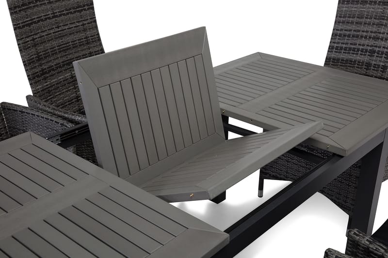 Monaco Havesæt 152-210 + 6 Jenny Justerbar Lænestole - Sort/Grå - Havemøbler - Udendørsgruppe - Havesæt