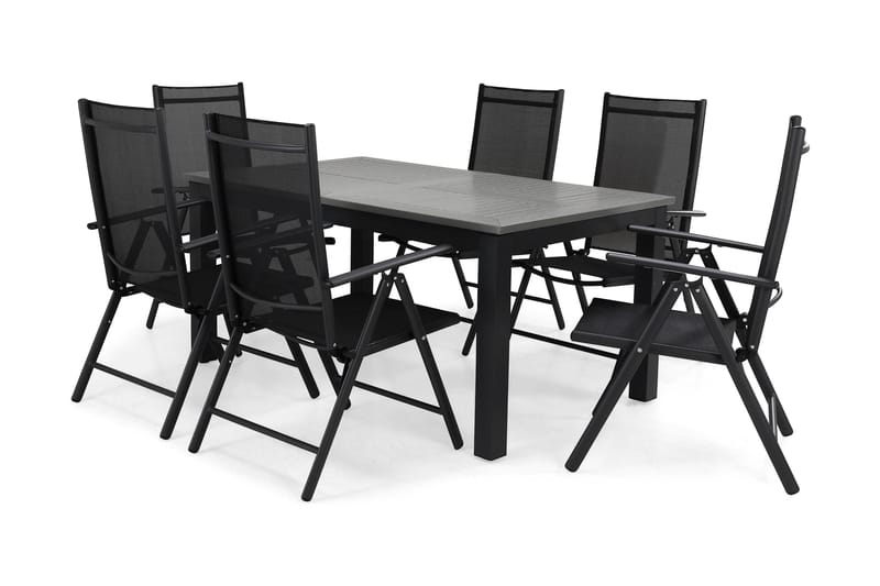 Monaco Havesæt 152-210 + 6 Maggie Positionsstole, Sort