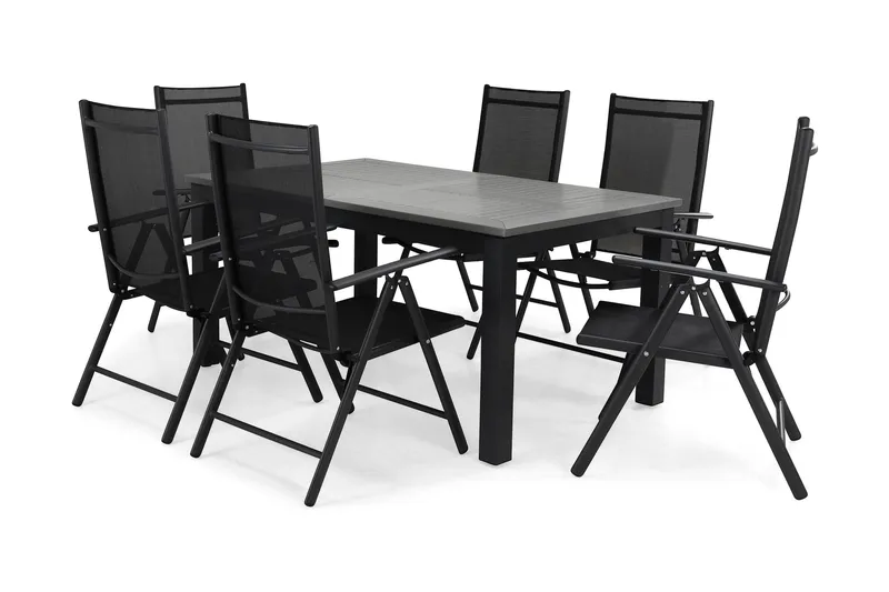 Monaco Havesæt 152-210 + 6 Maggie Positionsstole, Sort