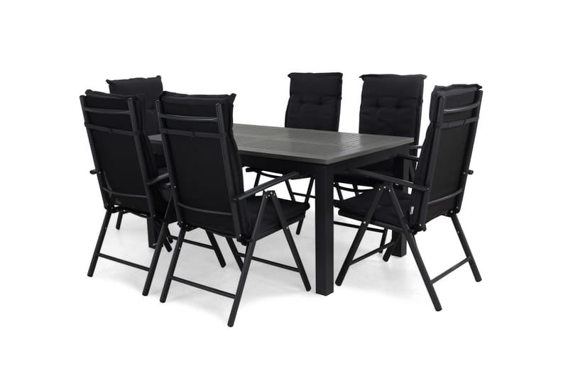 Monaco Havesæt 152-210 + 6 Maggie Positionsstole m Hynde, Sort/Sort/Grå